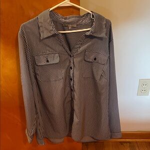 NY Collection Black and White Striped Button Down Shirt